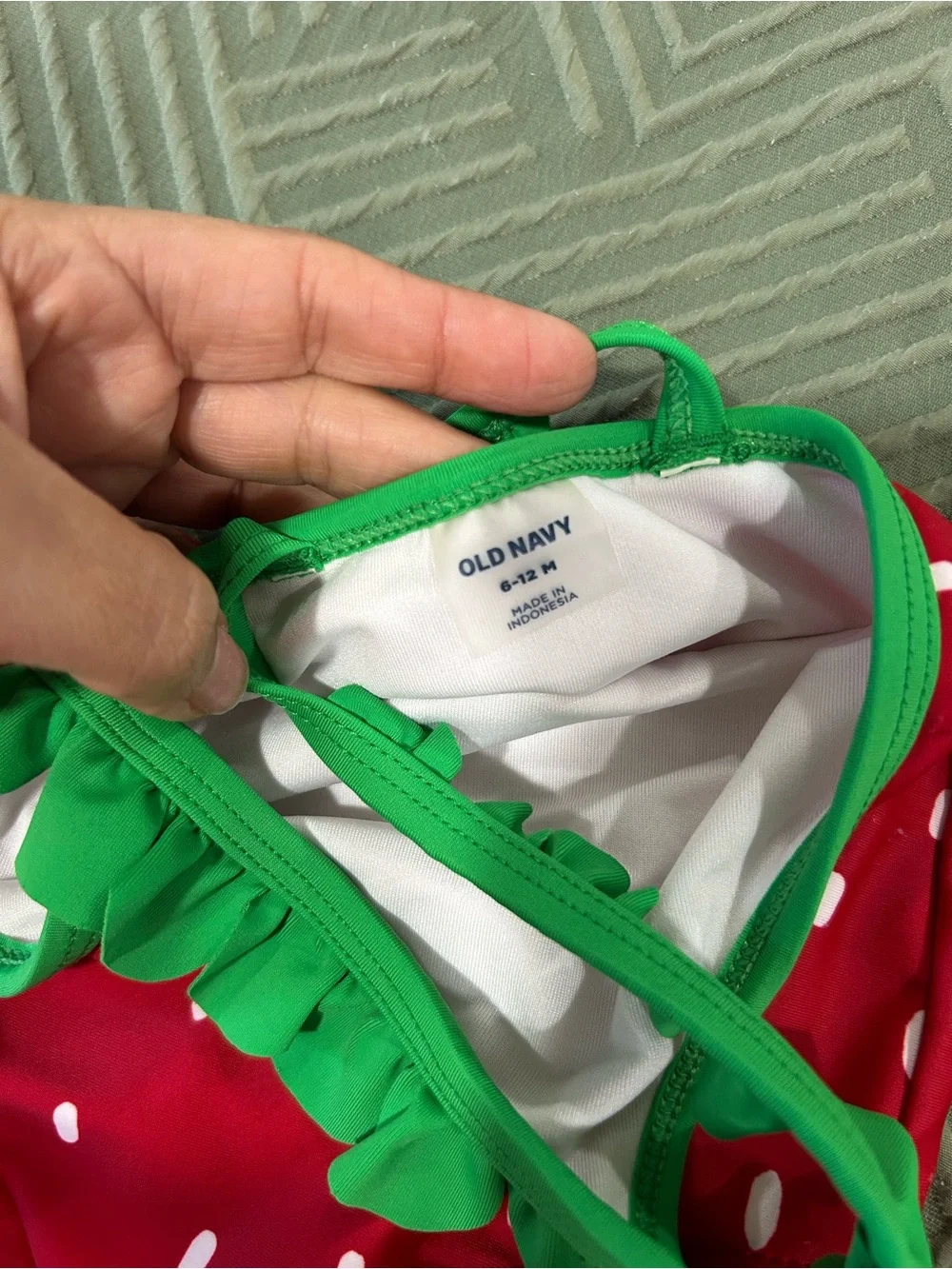 Old Navy Red Strawberry One-Piece Swimsuit with Green Ruffle Straps